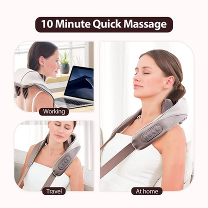 Cordless Shiatsu Neck & Shoulder Massager with Heat – 6-Point Kneading, 2 Modes & 2 Intensities