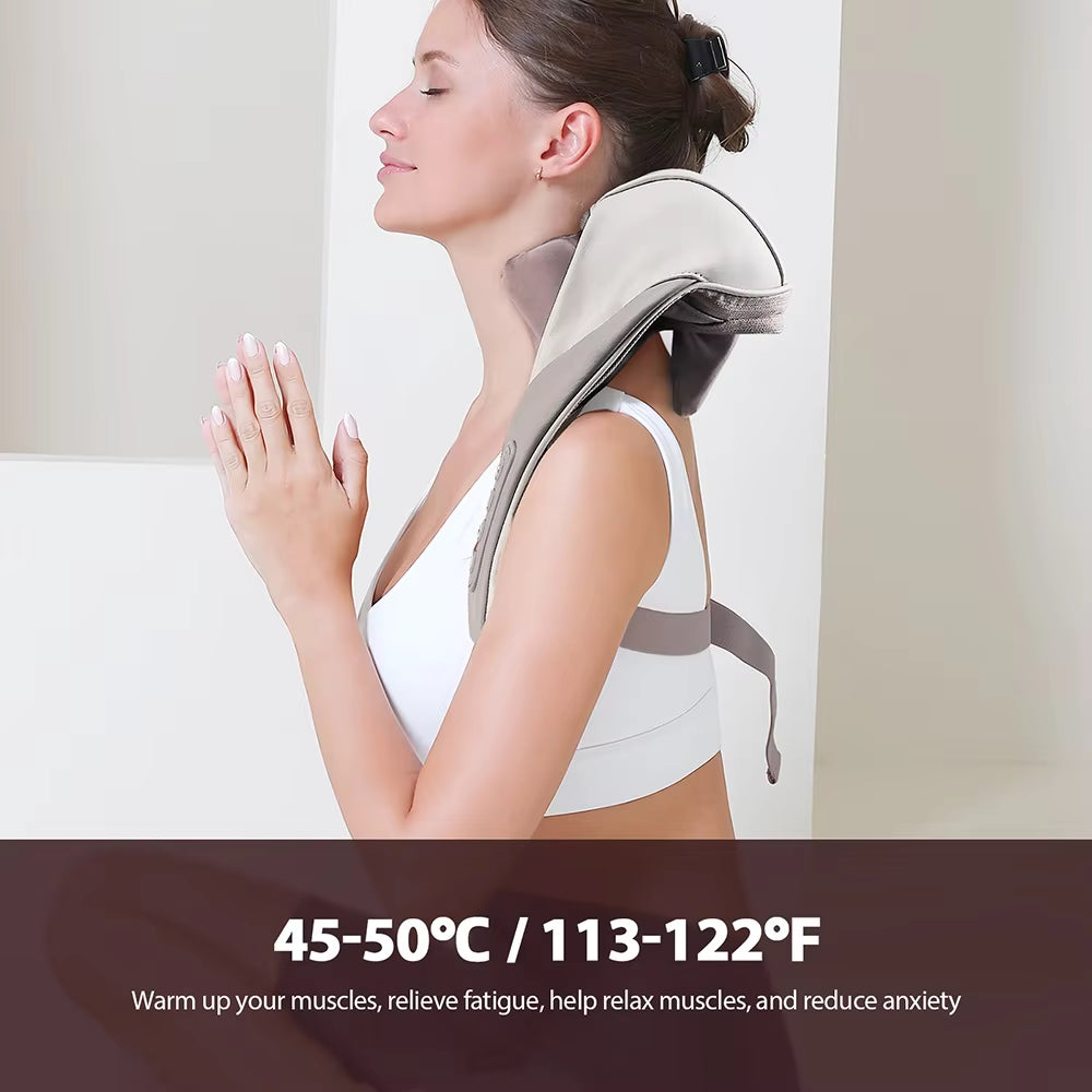 Cordless Shiatsu Neck & Shoulder Massager with Heat – 6-Point Kneading, 2 Modes & 2 Intensities