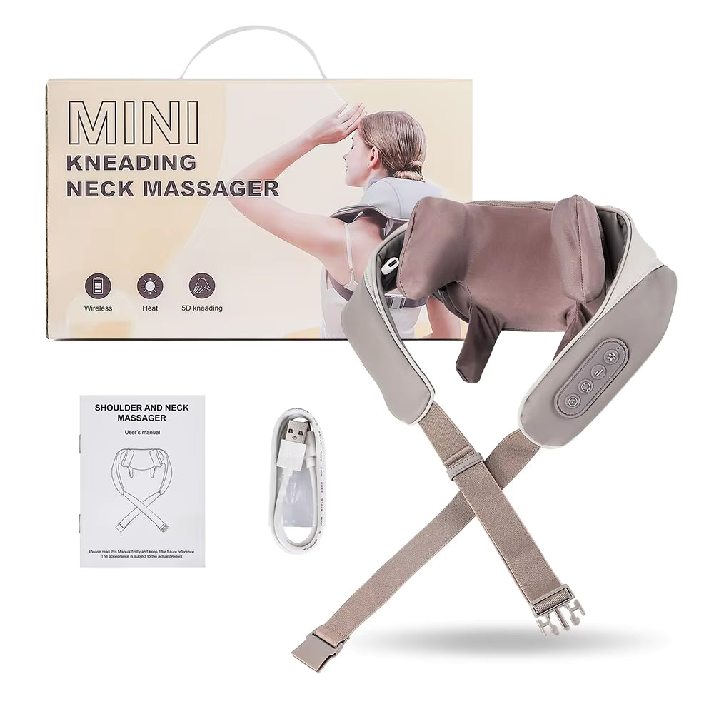 Cordless Shiatsu Neck & Shoulder Massager with Heat – 6-Point Kneading, 2 Modes & 2 Intensities