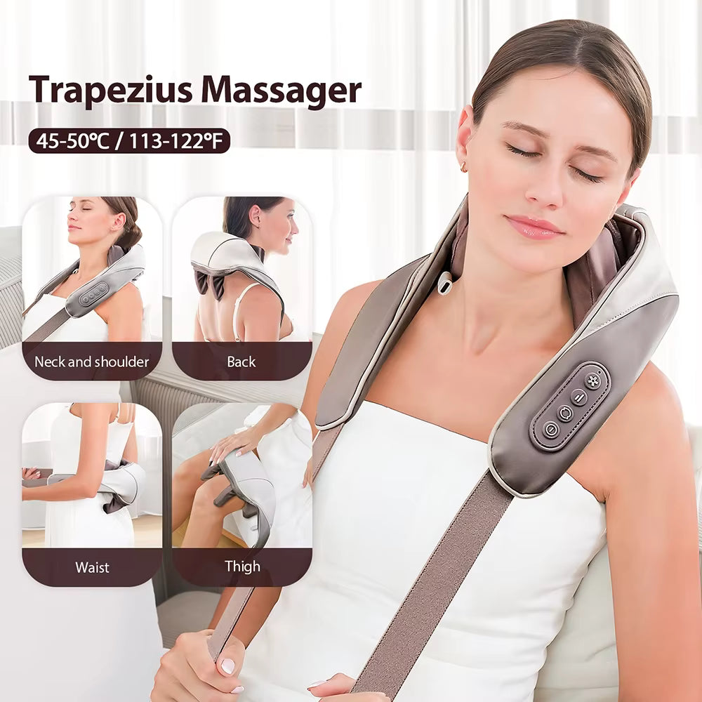 Cordless Shiatsu Neck & Shoulder Massager with Heat – 6-Point Kneading, 2 Modes & 2 Intensities