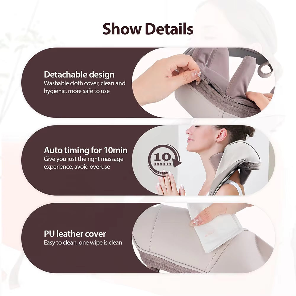 Cordless Shiatsu Neck & Shoulder Massager with Heat – 6-Point Kneading, 2 Modes & 2 Intensities