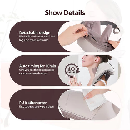 Cordless Shiatsu Neck & Shoulder Massager with Heat – 6-Point Kneading, 2 Modes & 2 Intensities