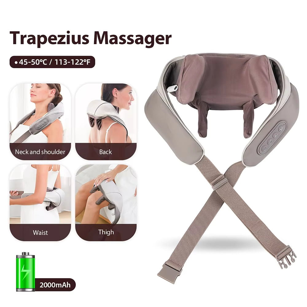 Cordless Shiatsu Neck & Shoulder Massager with Heat – 6-Point Kneading, 2 Modes & 2 Intensities