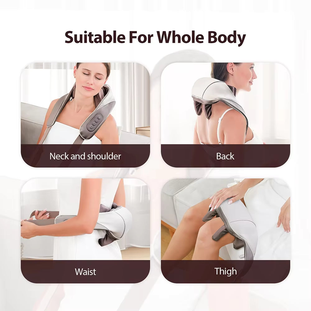 Cordless Shiatsu Neck & Shoulder Massager with Heat – 6-Point Kneading, 2 Modes & 2 Intensities