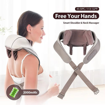 Cordless Shiatsu Neck & Shoulder Massager with Heat – 6-Point Kneading, 2 Modes & 2 Intensities